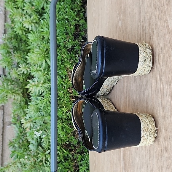 Coach Women's Sz 10 B Greer Black Leather Jute Wedge Gold Buckle Sandals - Picture 4 of 13